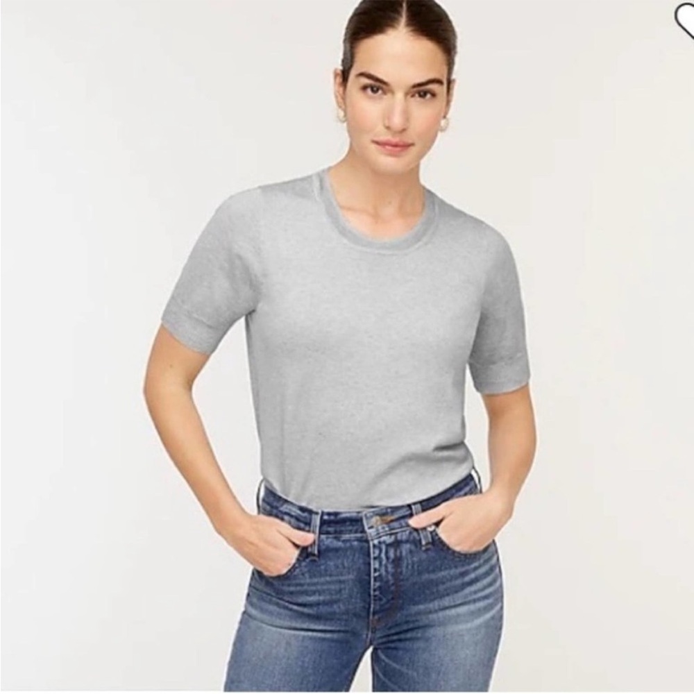 J. Crew | Short-sleeve silk-blend crewneck sweater | Heather Gray | Size S